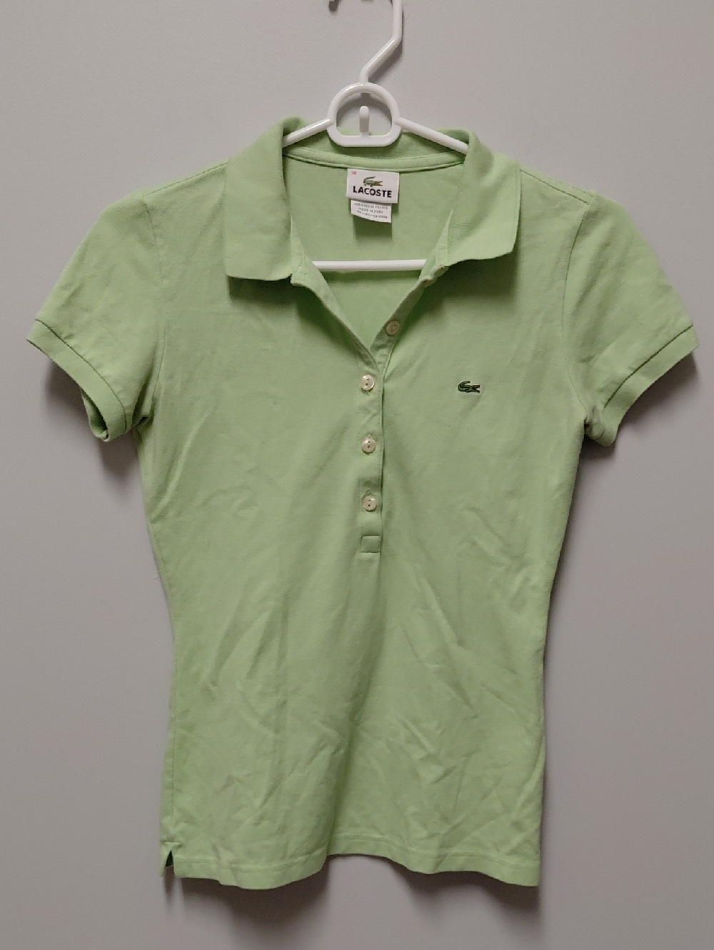 Lacoste Women’s Light Green Button-Front Polo Shirt, Size Small